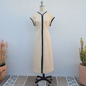 Jigsaw Heavy Crepe Zip Column Midi Dress with Black Piping Size Large